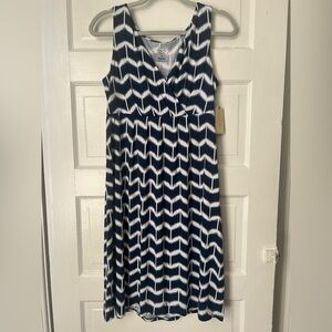 St. John Bays Chevron Patterned Navy and White Dress